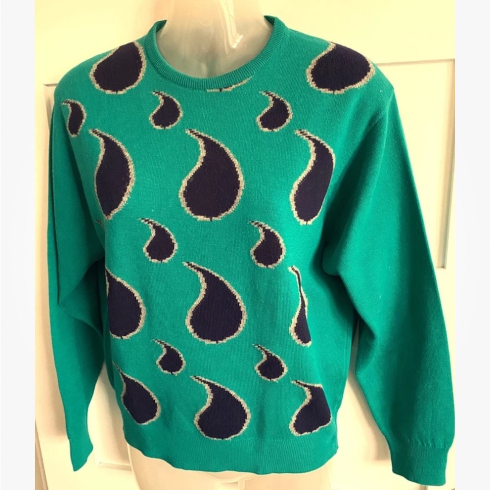 Vintage Woman’s John Smedley Verlana Lambs Wool Sweater Raindrops Med